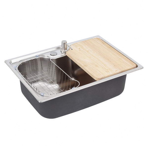 Cuba para Cozinha Gourmet Sobrepor Inox 201 60x42x20cm 0,7mm 4.1/2" com Tábua Cesto e Dosador de Sabão Casablanca