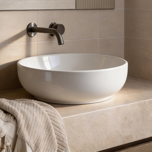 Cuba para Banheiro de Apoio Louça Redonda Branca 35cm Valência Sensea