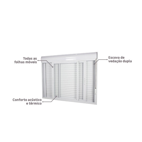 Janela Veneziana de Correr com Persiana Integrada 2 Folhas Alumínio Pintado Branco 120x150cm Linha Eco Nobre CRV