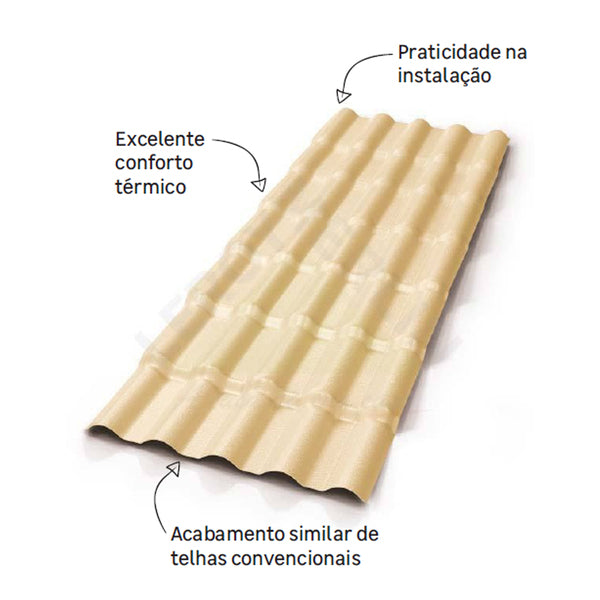 Telha de PVC Americana Colonial 86x230cm 2mm Marfim Precon